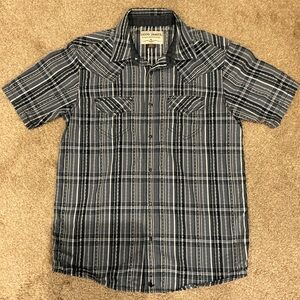 Black and White Casual Button Down Shirt with Plaid Design